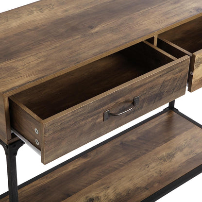 Versa Bremen Smalle hal of vestibule Entree hal meubilair, Console Tafel, met 2 lades, Afmetingen (H x B x H) 76 x 100 x 35 cm, Hout, Kleur Bruin