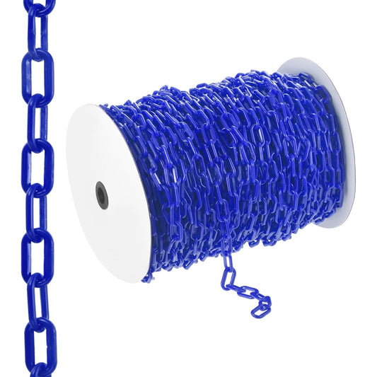 PATIKIL 300 ft kunststof afsluitketting, veiligheidsafsluitketting, kunststof kettingschakels, Crowd Control barrier voor hek, poort, tuin, bouw, oprit, lift, parkeerplaats, blauw