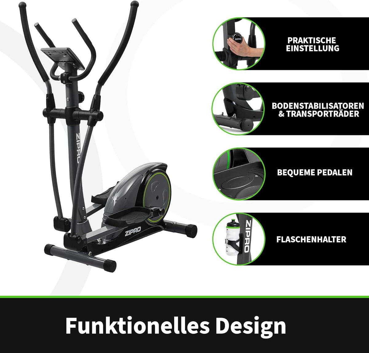 Zipro Hulk Magnetic Elliptical Cross Trainer for Adults, up to 150 kg, Black, One Size, One Size - QUORE