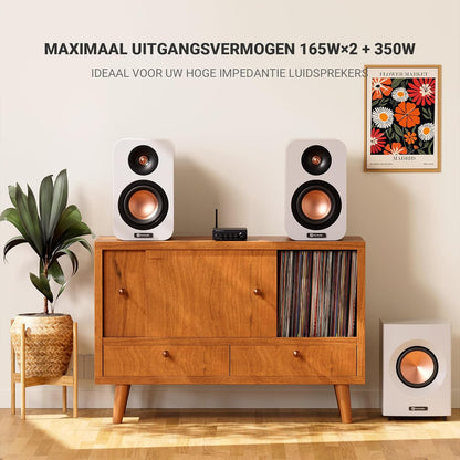 Fosi Audio BT30D Pro TPA3255 Hi-Fi Bluetooth 5.0 Stereo Audio Receiver Versterker 2.1 Kanaal Mini Klasse D Geïntegreerde Versterker 165Wx2+350W voor Home Desktop Boekenplank Luidsprekers/Subwoofers