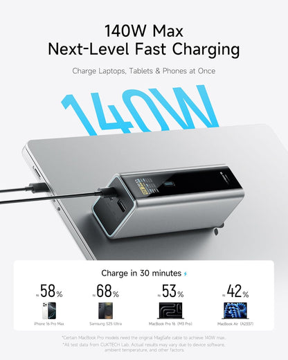CUKTECH 15 Ultra Power Bank 20000mAh 165W Fast Charging 3 Port USB C Portable Charger Fast Self-Charging TFT Digital Display Battery Pack Compatible with MacBook Pro/Air/iPad/iPhone 16/Samsung/Dell - QUORE