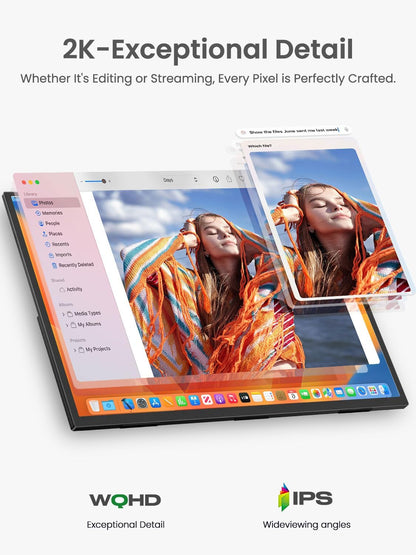 UPERFECT 24,5" 2K 165Hz Touchscreen Draagbare Monitor 2560 * 1440 QHD 100% sRGB IPS Eye Care Scherm met 180° Verstelbare Standaard Mini HDMI USB C voor PC, Laptop, Gameconsole, VESA-compatibel