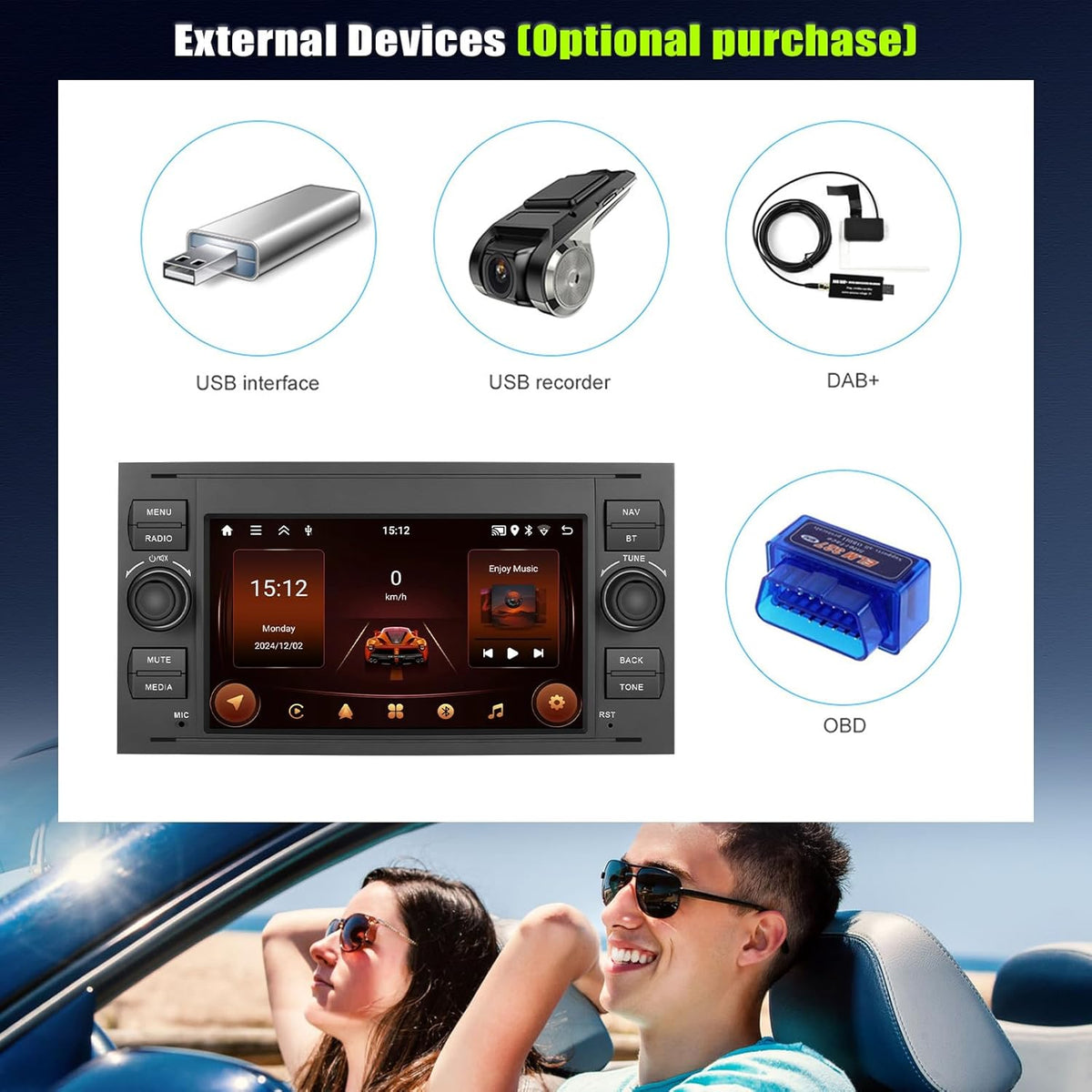 2+64G Android 13 7'' Touchscreen Autoradio für Ford Focus/C-Max/S-Max/Galaxy/Fusion/Transit Connect mit Carplay & Android Auto Radio mit Bluetooth WiFi GPS FM/RDS 36EQ SWC+Rückfahrkamera&Mic