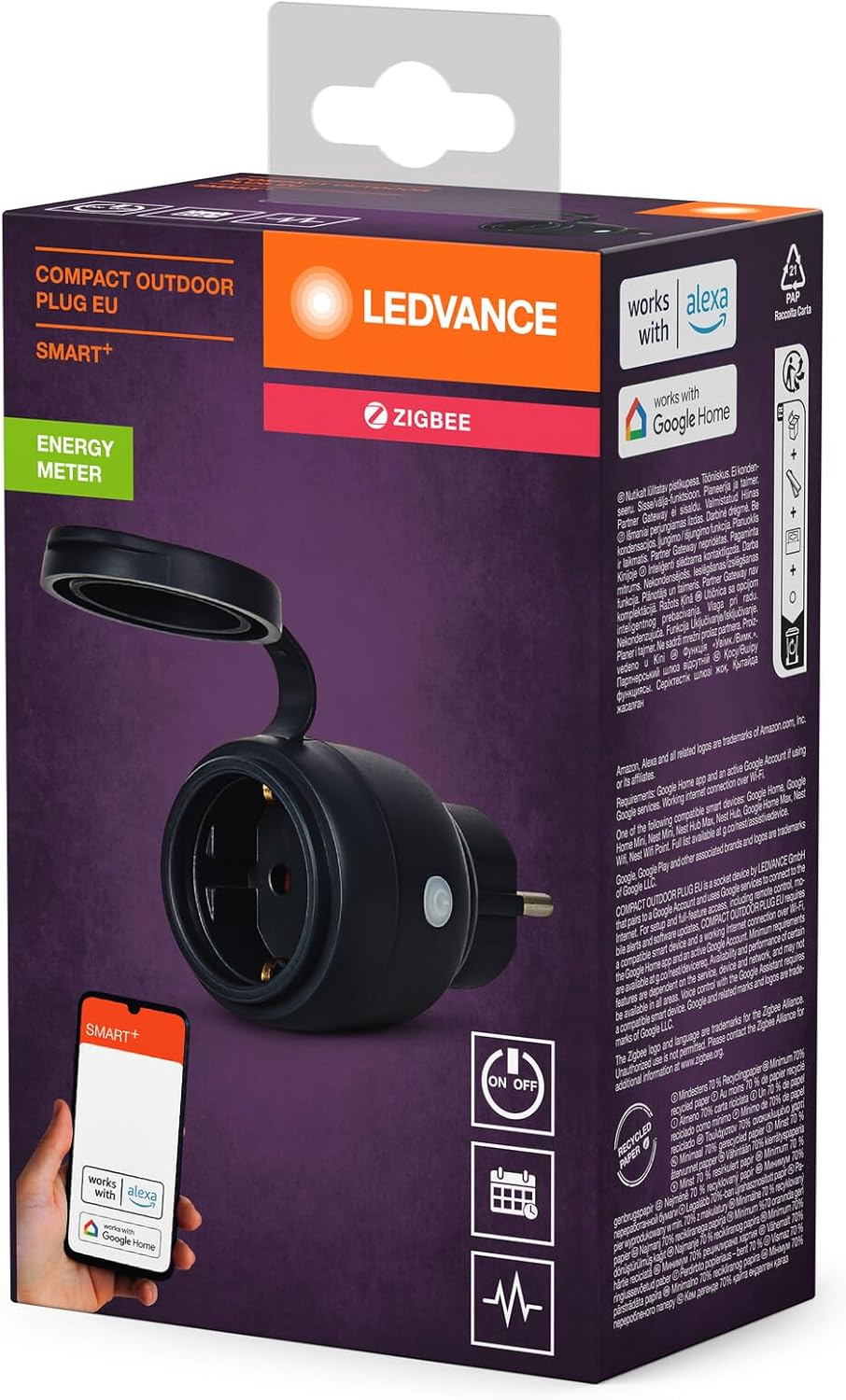 LEDVANCE SMART+ ZigBee Outdoor Plug, compacte buitenstekker met energieverbruikcontrole, maakt conventionele apparaten slim, bestuurbaar via Alexa, Google Home en andere Zigbee-gateways, 4-pack
