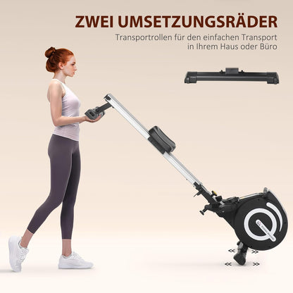 HOMCOM Home Rowing Machine, Folding Rowing Machine with 8 Levels, Magnetic Braking System, LCD Display, Full Body Training, Aluminium, Black - QUORE