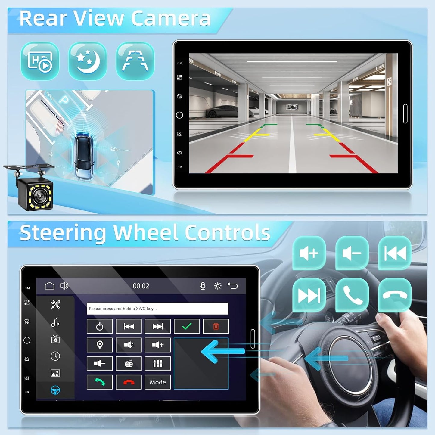 NHOPEEW 1 DIN autoradio met draadloze Carplay en Android auto - 10,1 inch autoradio ondersteuning online video FM/AM stuurbediening + 12 LED achteruitrijcamera