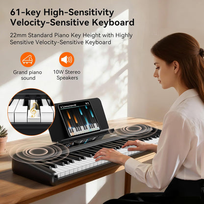 Elektrische Piano 61 Toetsen – Digitale Piano – Keyboard – Pianotoetsenbord – E-Piano – Zwart – Verlichte Toetsen – Bluetooth & Leerfuncties