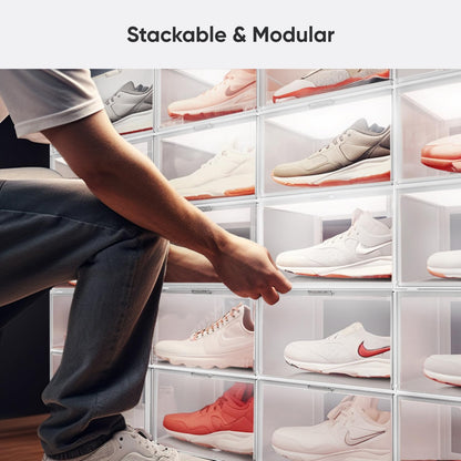 Smart LED Schoenendozen Sneaker Display Case, Stapelbare Schoenopslag Organisatoren, Collectie Krat, Figuren & Collectibles Showcase (4-Pack Starter Kit)