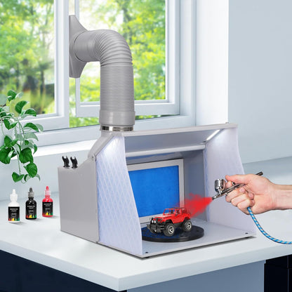VIVOHOME Dual Fans Draagbare Airbrush Verfspuitcabine Kit met 4 LED-lampen CRI 95 Spuitpistoolrekken Draaitafel en Filterslang Airbrushcabine voor het Schilderen van Modelbouw