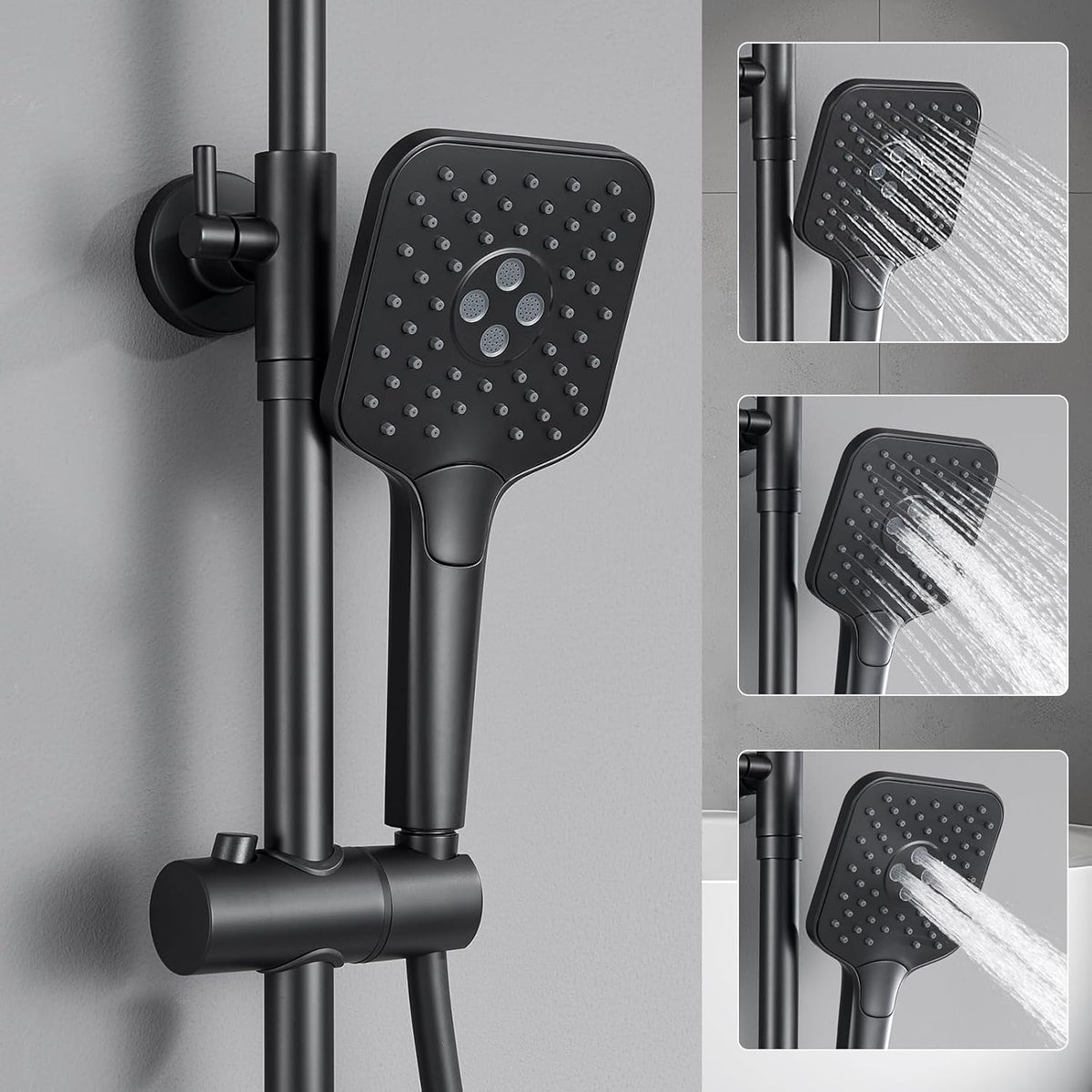 Douchekolom – Thermostaatkraan – Regendouche – Handdouche – Douchepaneel – Thermostatische Mixer – Groot Regendouche Hoofd 30x19 cm – Verstelbare Douchekolom 88-124 cm