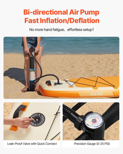 VEVOR Opblaasbaar stand-up paddleboard, met bordaccessoires, pomp, peddel, vin, telefoontas, rugzak, enkelriem, reparatieset, antislip deck voor jongeren en volwassenen