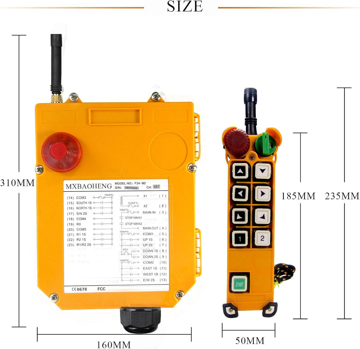 MXBAOHENG Kraan Hoist Control Double-speed Hoist Radio Control Draadloze Crane Controller voor Lier & Windlass & Hijstoestel & Kraan F24-8D (1zender & 1 ontvanger) (AC 12-36V 50-60HZ)