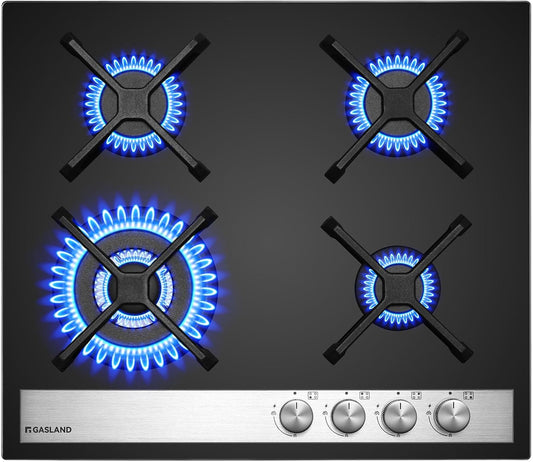 Gaskookplaat – Glazen Kookplaat – Inbouwkookplaat – Gasfornuis – Fornuis – 4 Vlammen – Wokbrander – 60 cm – 8000 Watt