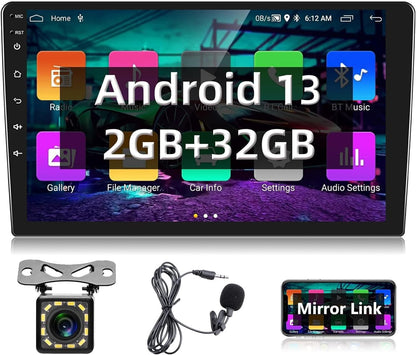 Podofo Android 2 Din autoradio met GPS-navigatie, Bluetooth, 24 bureaubladthema's, 9 inch autoradio met scherm met WiFi, FM/RDS, spiegellink, achteruitrijcamera (2+32G)