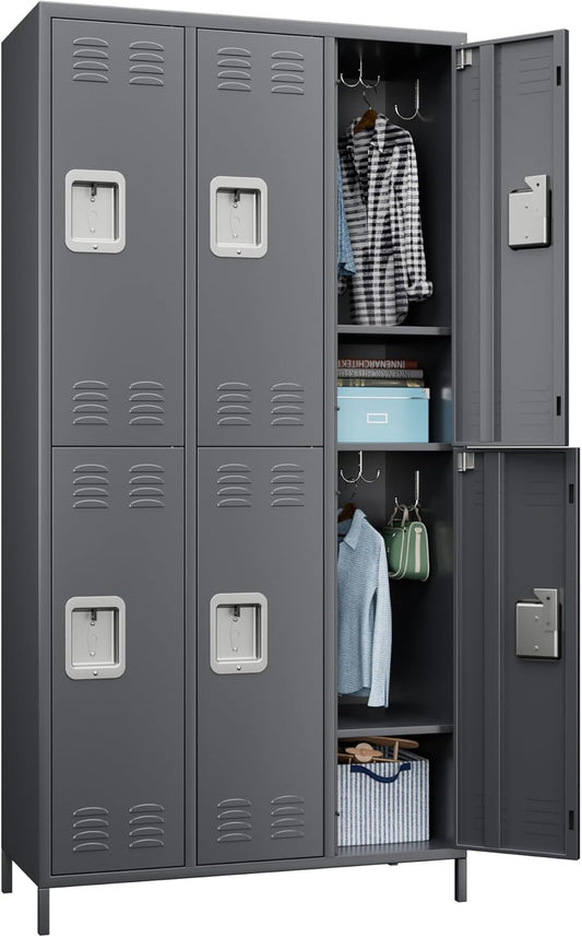 Metalen kast met 6 vakken, metalen garderobekast met ventilatiesleuven voor medewerkers, gymzaal, school, kantoor (donkergrijs)