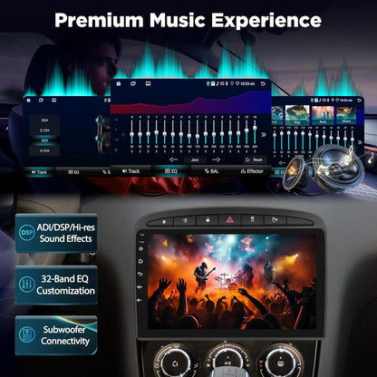 8 Core 6+128GB Autoradio voor Peugeot 308 408 2007–2015, Android Touchscreen Radio met Draadloze CarPlay, GPS WiFi DSP HiFi, Plug & Play Upgrade + Achteruitrijcamera