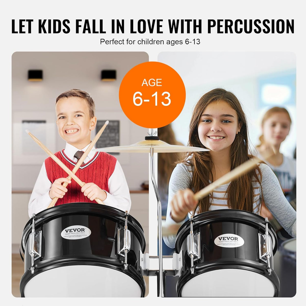 Kinderdrumset – Drumstel Kinderen – Drumset Kinderen – Kinder Drumstel – Junior Drumset – 5-Delig Zwart – Populierenhouten Klankkast – Verstelbare Drumkruk Met 4 Standen