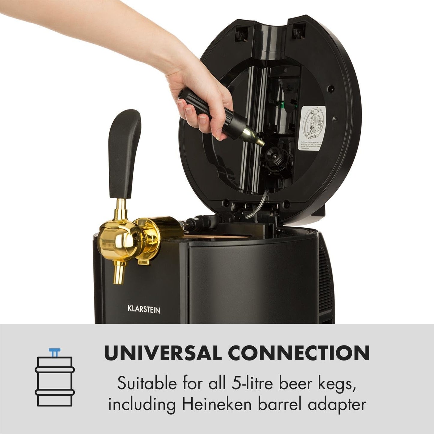 Klarstein Skal - roestvrijstalen bierdispenser, Black Edition, LCD-display, slechts 38 dB, temperatuur: 2-12 ° C, geschikt voor alle biervaten van 5 liter, thermo-elektrisch koelsysteem, zwart