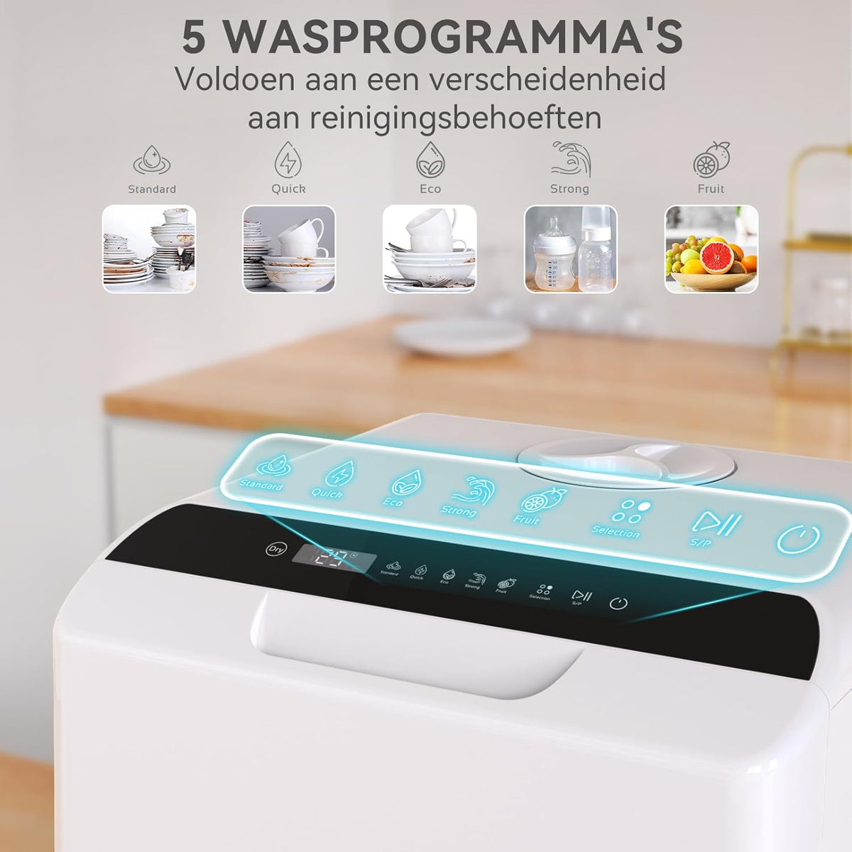 Hermitlux Tafelbladvaatwasser voor 5 couverts (5 liter tank), aanrechtvaatwasser met 6 programma's, inclusief 360° sproeiarmen, warm - aan de lucht drogen, energieklasse D, geen installatie