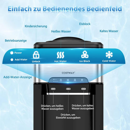 3-in-1 Waterdispenser – Ijsmachine – IJsblokjesmaker – Warmwaterdispenser – Koudwaterdispenser – Snel IJs in 10 Minuten – 3 Liter Waterreservoir