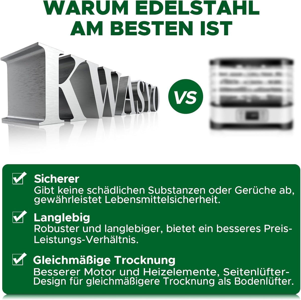 Kwasyo LT-09 Voedseldroger van roestvrij staal, 12 etages, volledig zwart, temperatuurregeling van 30-90 °C, timer 24 uur, receptenboekje voor vlees, groenten, groenten, kruiden, 900 W