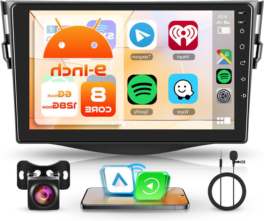 8 Core 6+128G Wireless Carplay Android Car Radio for Toyota RAV4 2007-2012 9" Radio with Android Car GPS WiFi Mirror Link Bluetooth FM/RDS/EQ/DSP Steering Wheel Control Rear View Camera - QUORE