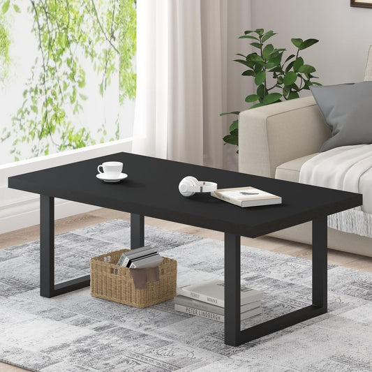 IBF Moderne zwarte salontafel, minimalistische industriële houten middentafel, eenvoudige boerderij rechthoekige woonkamertafel, hout en metalen cocktailsalontafel voor thuis, slaapkamer, kantoor,