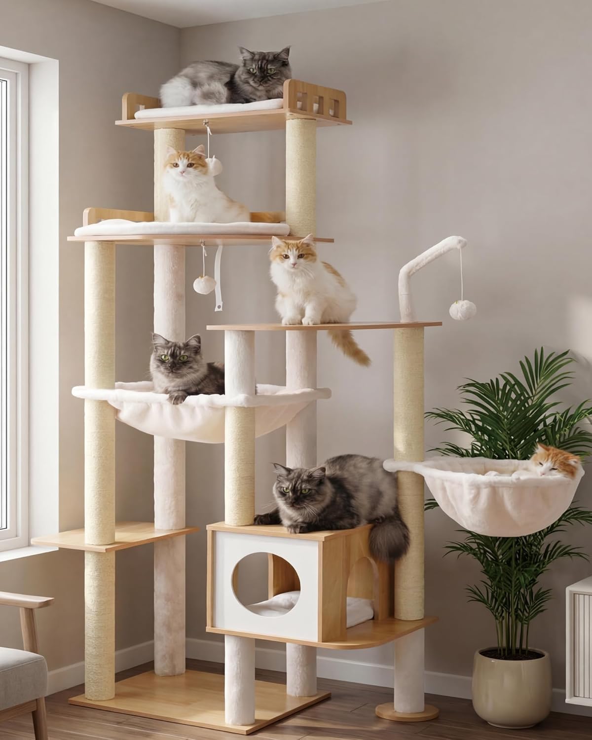 Krabpaal – Kattenboom – Krabmeubel – Klimpaal – Kattenmeubel – Walnootkleur – Duurzaam Sisal – Stabiel Ontwerp - QUORE
