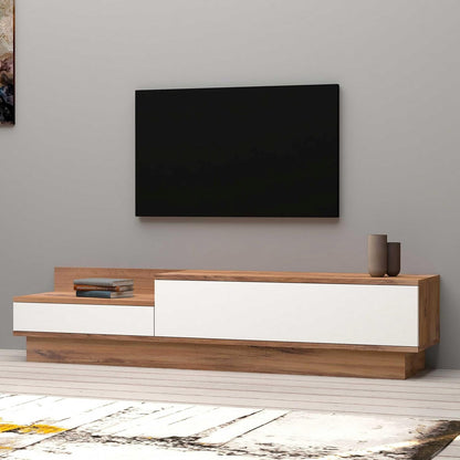 Hanah Home Scandinavian TV standaard, Atlantic Pine & White, 160 x 35 x 35 cm | 100% Melamine Coated Particle Board, 18 mm dik | Stijlvol Design met extra opslag