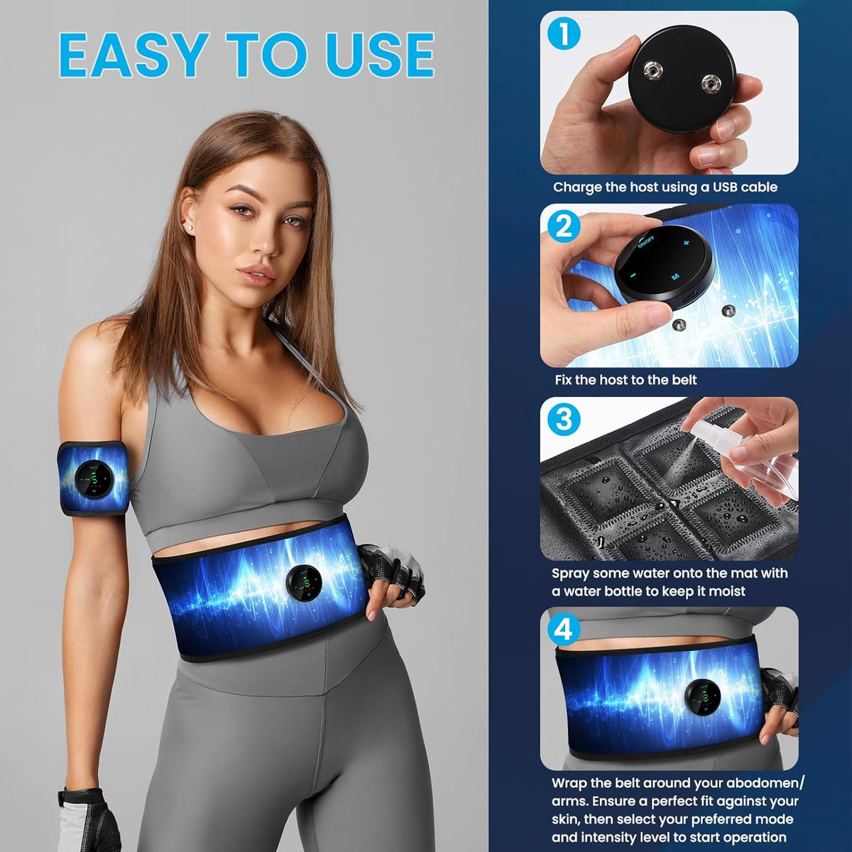ABS Stimulator, Muscle Machine Workout Equipment, Ab Toning Belt Muscle Toner Fitness Training for Abdomen/Arm/Leg, Ab Trainer for Home Body Shape, MH-1080 - QUORE