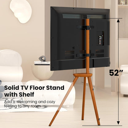 TV-Standaard Hout – TV-Statief – Televisiestandaard – TV-Ezel – Tripod TV-Standaard – In Hoogte Verstelbaar – 45° Draaibaar