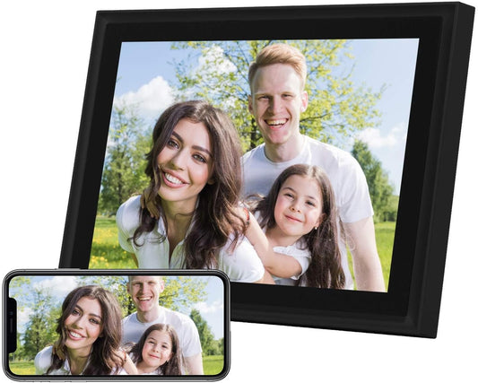 AEEZO Digitale fotolijst met wifi, 10 inch touchscreen, FHD, 2K-display, smart fotolijst met 16 GB geheugen, eenvoudige installatie voor het delen van foto's en video's, automatische rotatie (zwart)