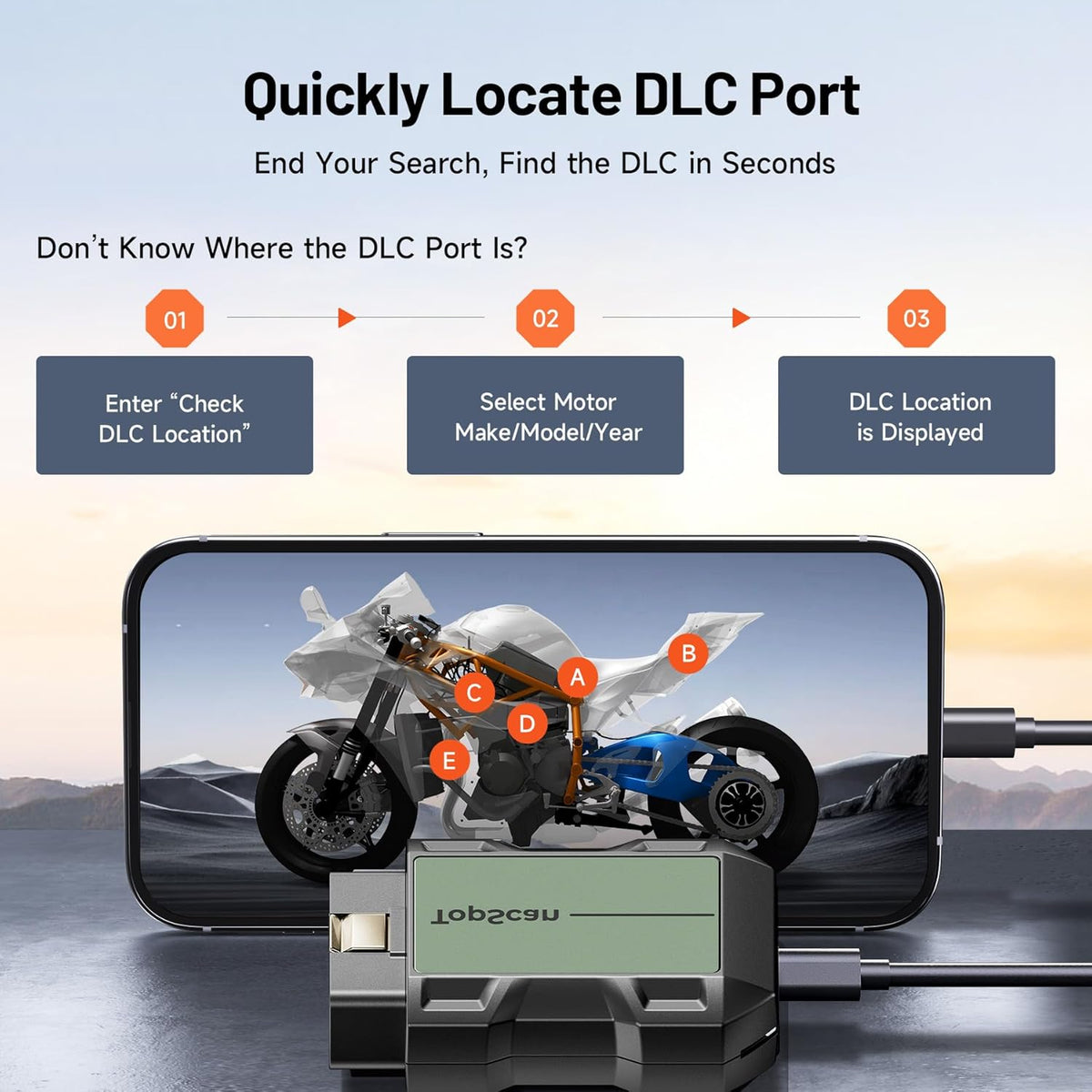 TopScan Motorfiets OBD2 Scanner Diagnostisch Hulpmiddel, Draadloze Motorfiets OBD2 Code Reader Past voor Harley, Ducati, BMW, Alle Systemen Motorbike Scan Tool met Hot Reset Functies, Data Stream