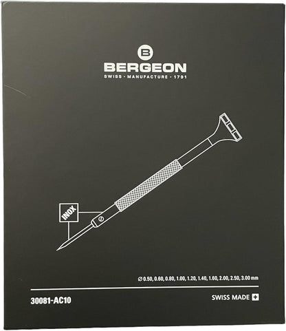 BERGEON 30081-AC10 Set met 10 INOX horlogemaker-schroevendraaiers in houten kist Gereedschap