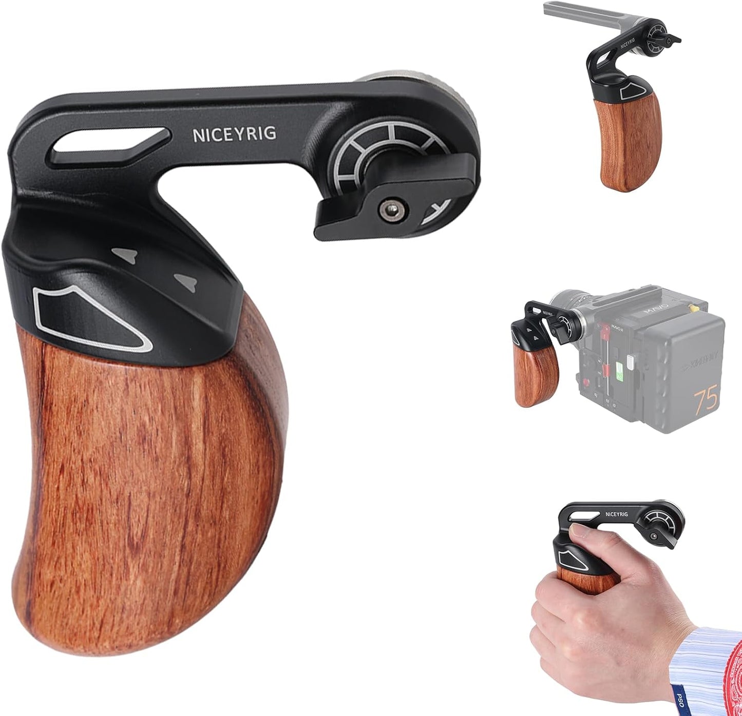 Linker Houten Handgreep voor Camera Cage – Camera Handvat – Zijhandgreep – Camera Grip – Rig Handvat – Duimgroef voor Extra Stabiliteit – Verstelbare Hoek
