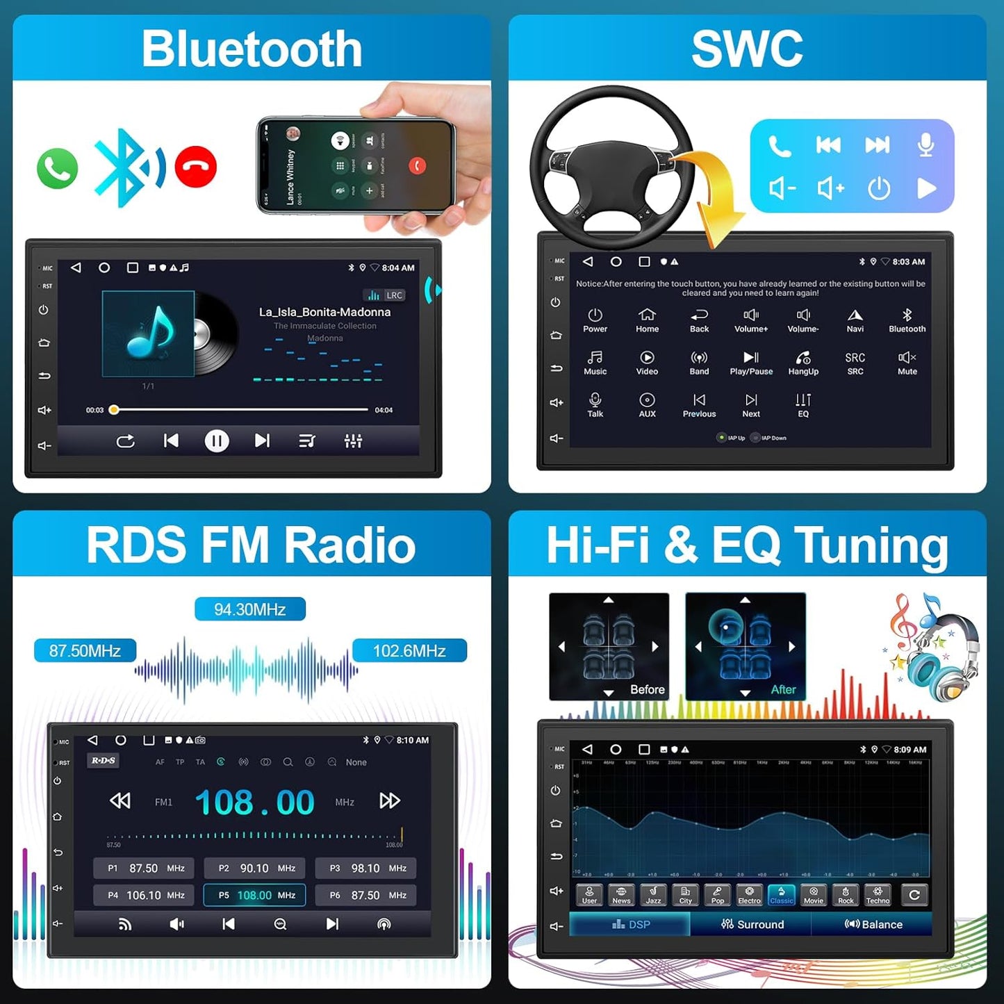[2+32G] Podofo 2Din 7 Inch Autoradio Android 13 Scherm met Draadloos Apple Carplay/Android Auto Touchscreen met GPS/Bluetooth/SWC/FM/RDS/WiFi/USB Radio-ontvanger Ondersteuning Achteruitrijcamera