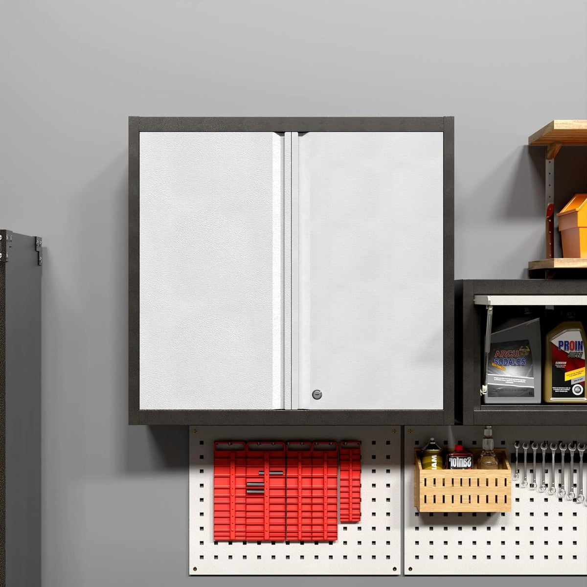 Hanging cabinet, metal tool cabinet with 1 height-adjustable shelves and 2 doors, lockable, wall hanging cabinet made of stainless steel, garage, workshop, kitchen, 66 x 66 x 30 cm (H x L x D)