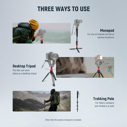 Camera Monopod – Eenpootstatief – Monopod Statief – Camerastandaard – Reisstatief – Uitschuifbaar 72-182 Cm – Afneembare Basis Met 90° Kanteling – Koolstofvezel, Tot 6 Kg Draagvermogen