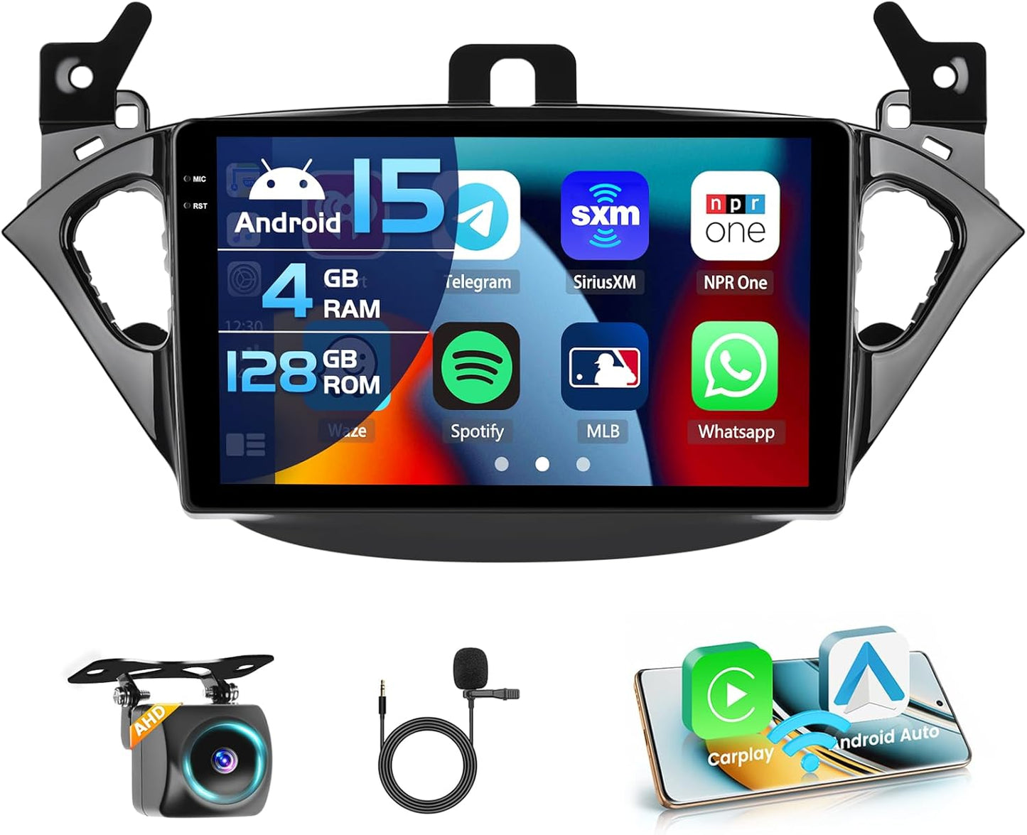 Inefala 4+128G Android 15 Autoradio voor Opel Corsa 2015-2019/Opel Adam 2013-2016, 9 inch In-Cell Bildschirm met Draadloze Carplay en Android Auto Link Spiegel Radio FM/RDS GPS WIFI BT SWC