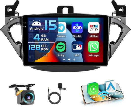 Inefala 4+128G Android 15 Autoradio voor Opel Corsa 2015-2019/Opel Adam 2013-2016, 9 inch In-Cell Bildschirm met Draadloze Carplay en Android Auto Link Spiegel Radio FM/RDS GPS WIFI BT SWC