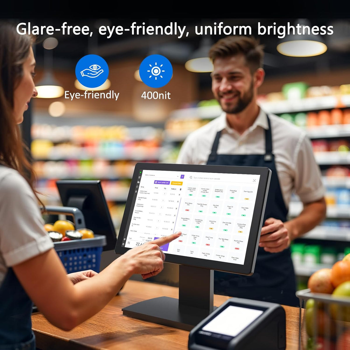 15 inch touchscreen POS-monitor, HDMI/VGA capacitieve schermweergave met zware metalen standaard voor winkels, restaurants, bar, sportschool, magazijn en kassasystemen