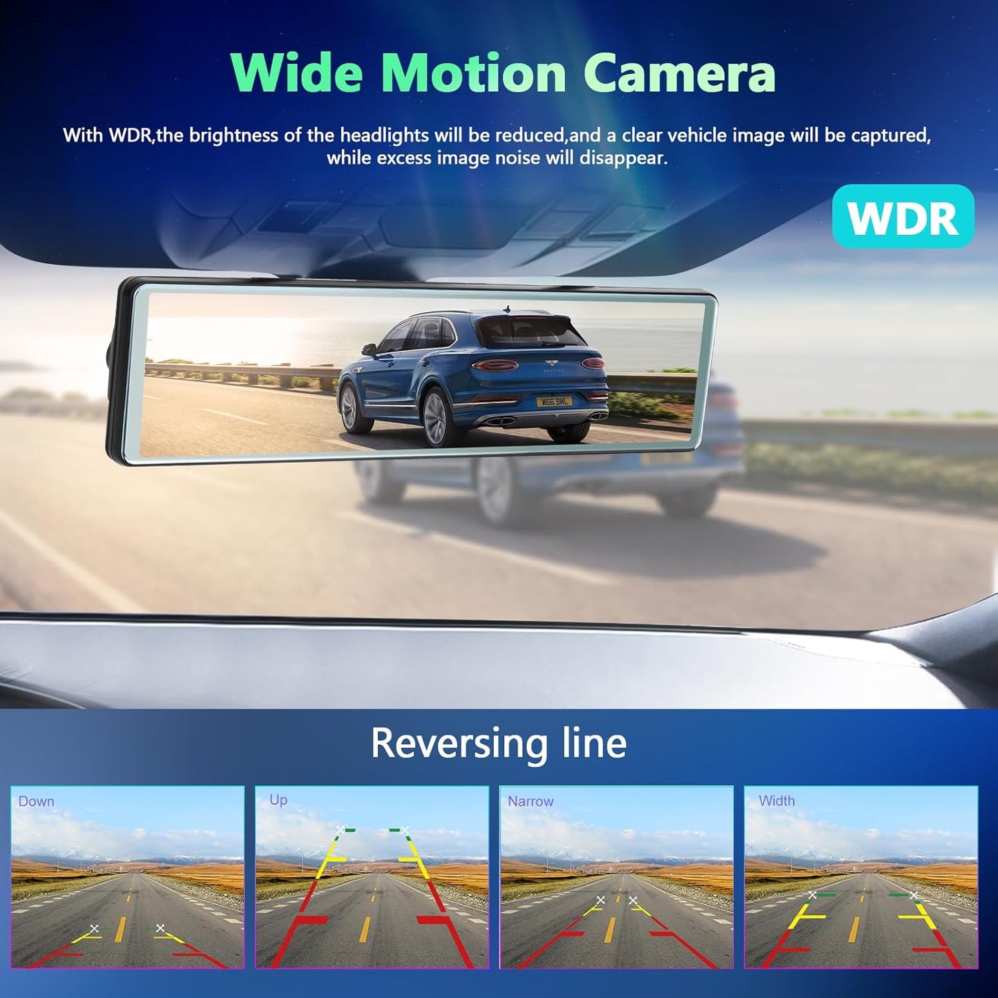Podofo Draadloze Apple Carplay Android autospiegel, dashcam met HD achteruitrijcamera, 11,26 inch IPS-touchscherm, dual 1080p achteruitkijkspiegel, 2 gedeelde beeldschermen