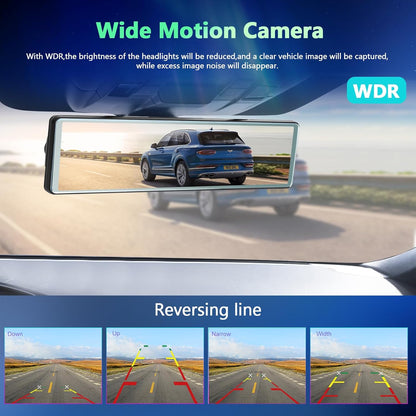 Podofo Draadloze Apple Carplay Android autospiegel, dashcam met HD achteruitrijcamera, 11,26 inch IPS-touchscherm, dual 1080p achteruitkijkspiegel, 2 gedeelde beeldschermen