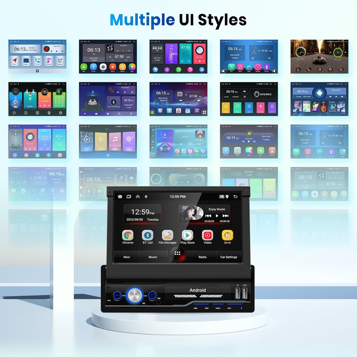 2G+64G Android Autoradio 1 Din Draadloos CarPlay Android Auto 7 inch Handmatig Inklapbaar Scherm met Mirror Link Dual Bluetooth FM/RDS/EQ WiFi Navi GPS USB Stuurwielbediening Achteruitrijcamera
