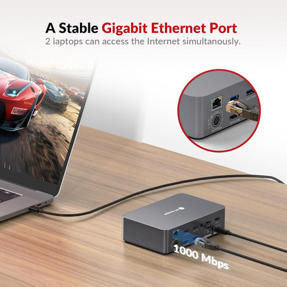 AV Access Docking Station KVM-switch 2 monitoren 2 laptops, 4K KVM dubbel scherm, 2 USB-C MST-poorten, 60 W PD voor elke pc, 1G Ethernet, EDID-emulatie, 2K @144Hz, 1080P@240Hz, perfect voor
