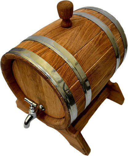 Wooden World - Eikenhouten vat met kraan op standaard - vat voor wijn, whisky, cognac - 10 liter