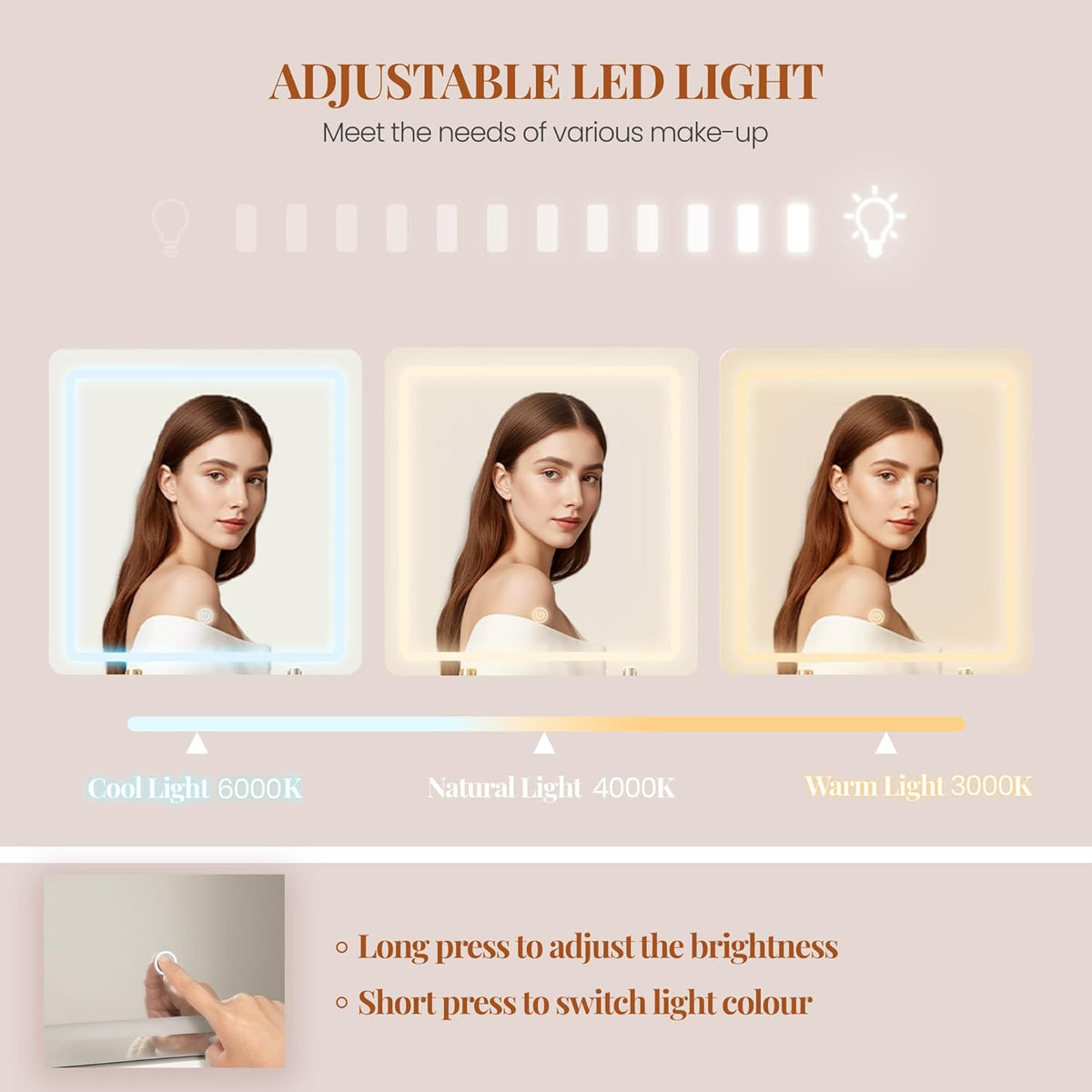 108cm Dressing Table with Mirror, Dressing Table with 3 Color LED Lighting, Makeup Desk with Hidden Shelves, 5 Drawers, 2 Cabinets and 9 Open Shelves, For Bedroom, White - QUORE