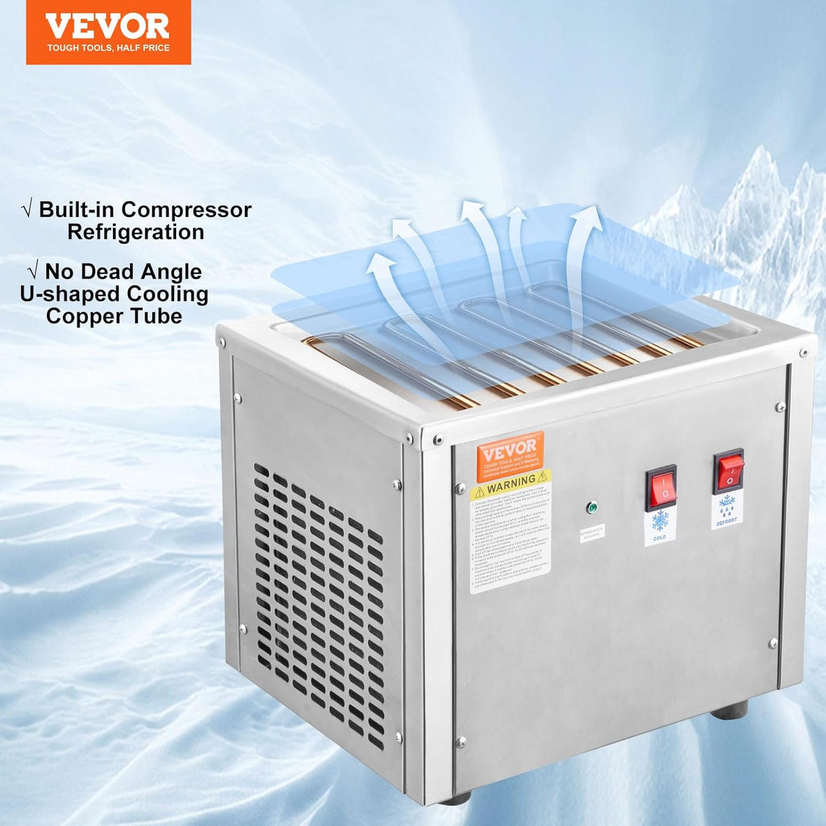 VEVOR Machine for fried ice cream rolls, 28 x 24 x 2 cm, pan for frying ice cream, ice cream maker with compressor and 2 scrapers, for making ice cream, frozen yogurt and ice cream rolls