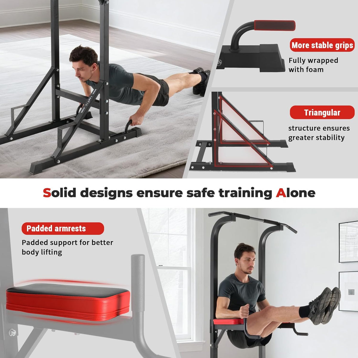 ISE 5in1 Power Tower Workout Dip Station, Multifunctionele Krachtstation voor Dips, Kin omhoog, Ideaal als Kinsteun, Buik-, Rug- en Triceps-trainers, Push-ups, Buikspieren, SY-5607