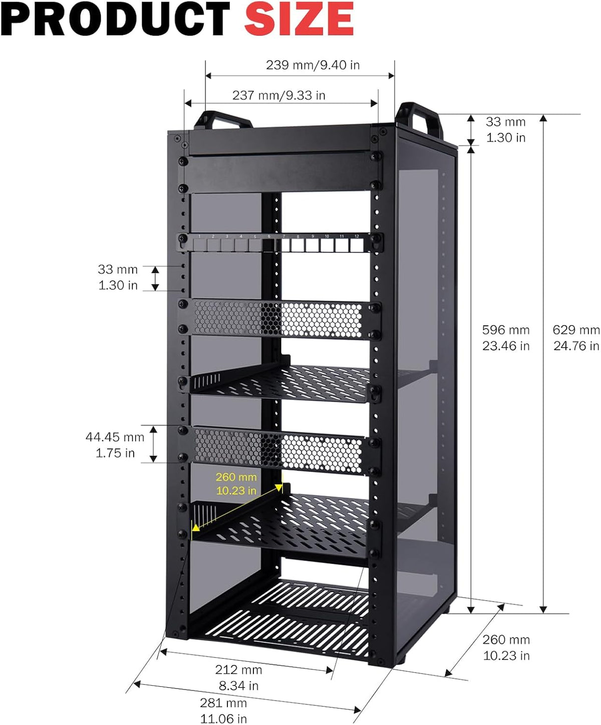 GeeekPi DeskPi RackMate T2, 10 Inch 12U Serverkast, 260mm Diepte Mini Rack met Rack Shelf, Leeg Panel & Patch Panel, voor 10 Inch AV, NAS en Server Equipment (Zwart)